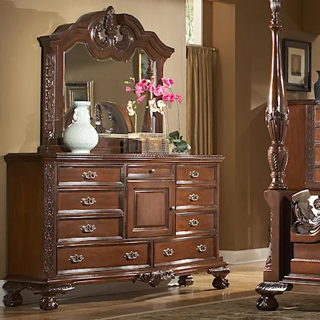 Traditional 9-Drawer Dresser & Landscape Mirror Set